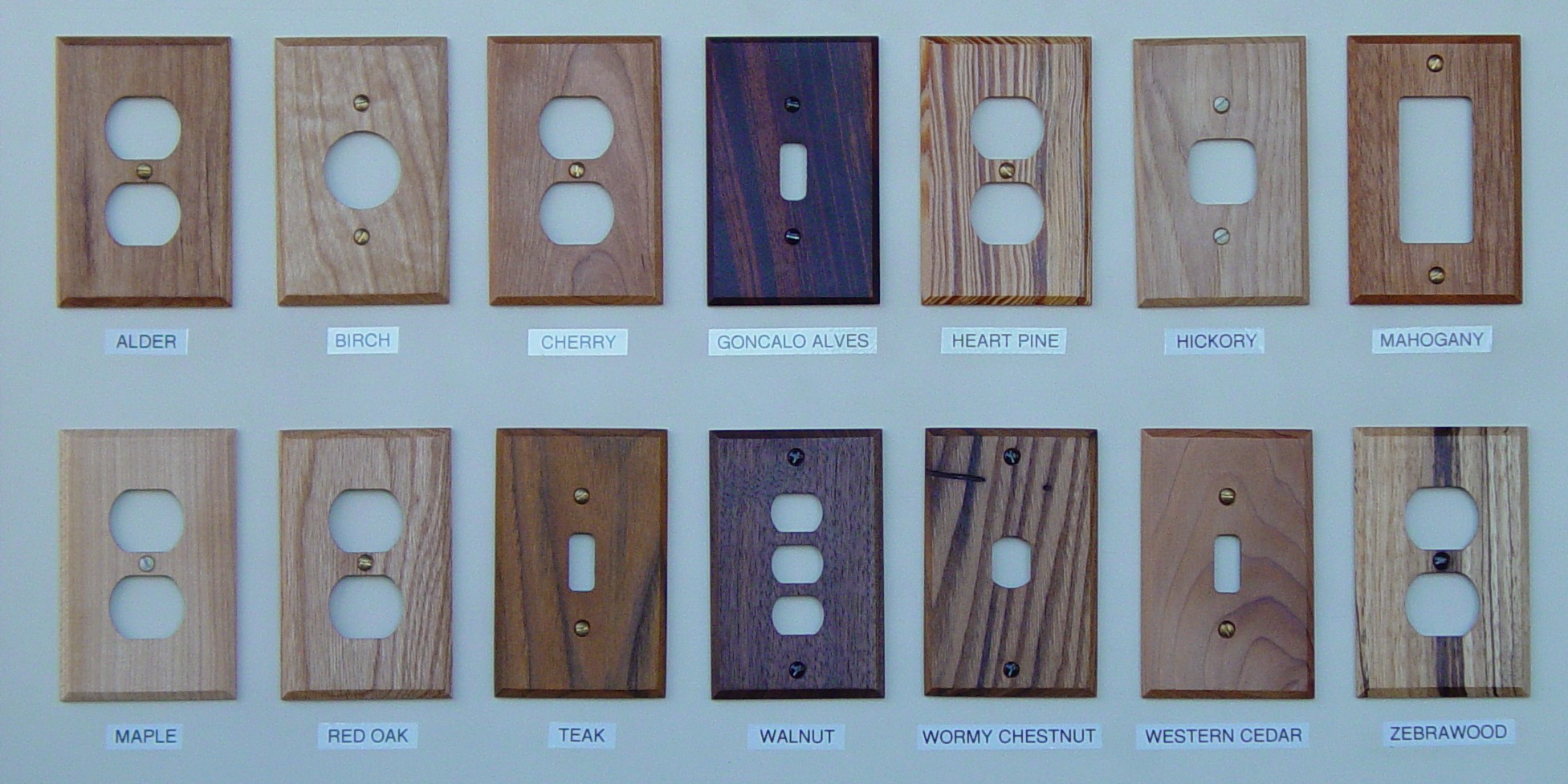 We sell wood switch plates, wood wall plates and log wood wall